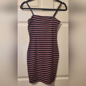 SHEIN red and blue striped fitted bodycon dress with straps size S mini …